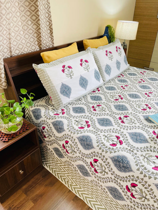 Mughal Jaal Hand block Printed Bedsheet