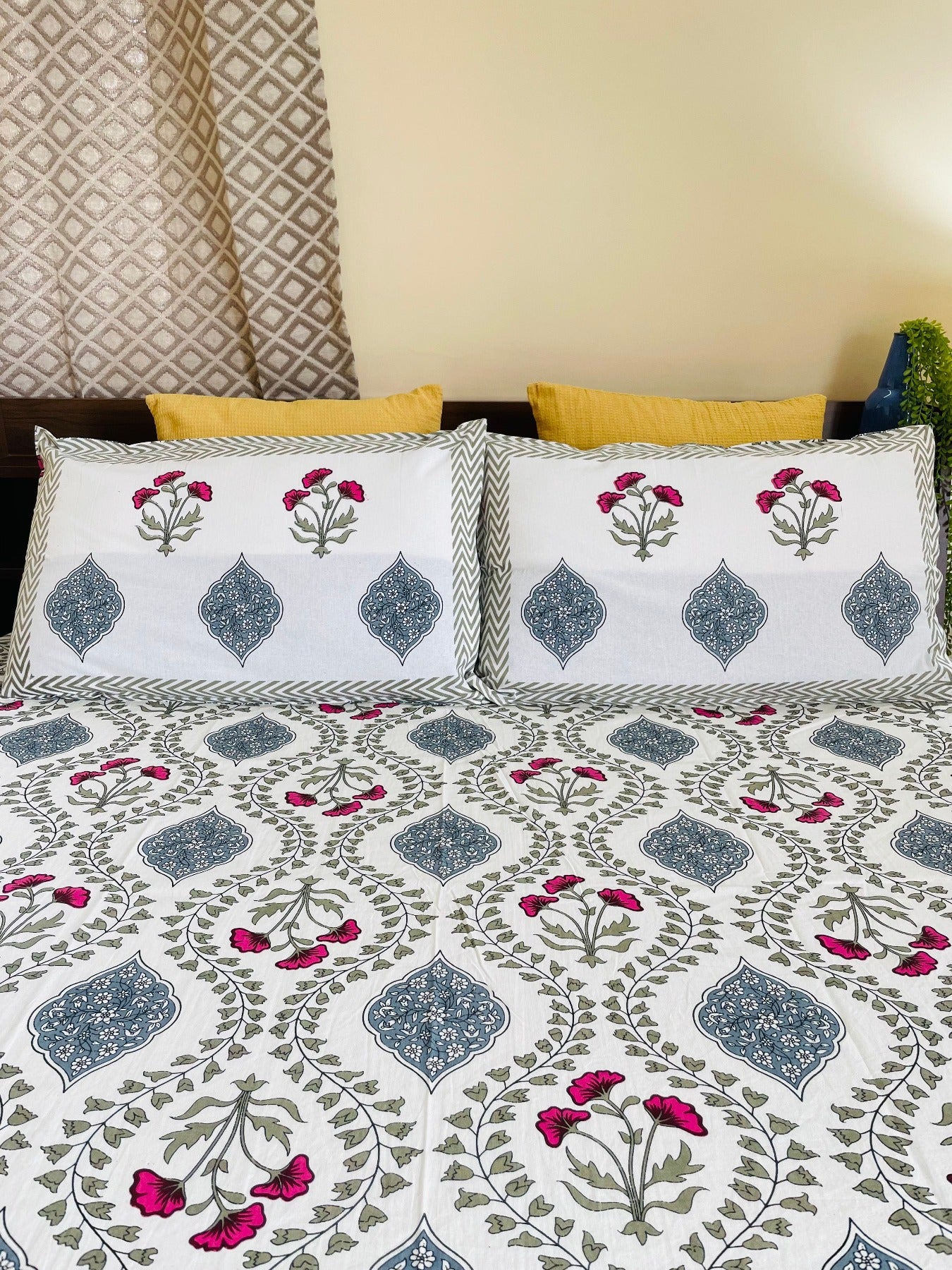 Mughal Jaal Hand block Printed Bedsheet