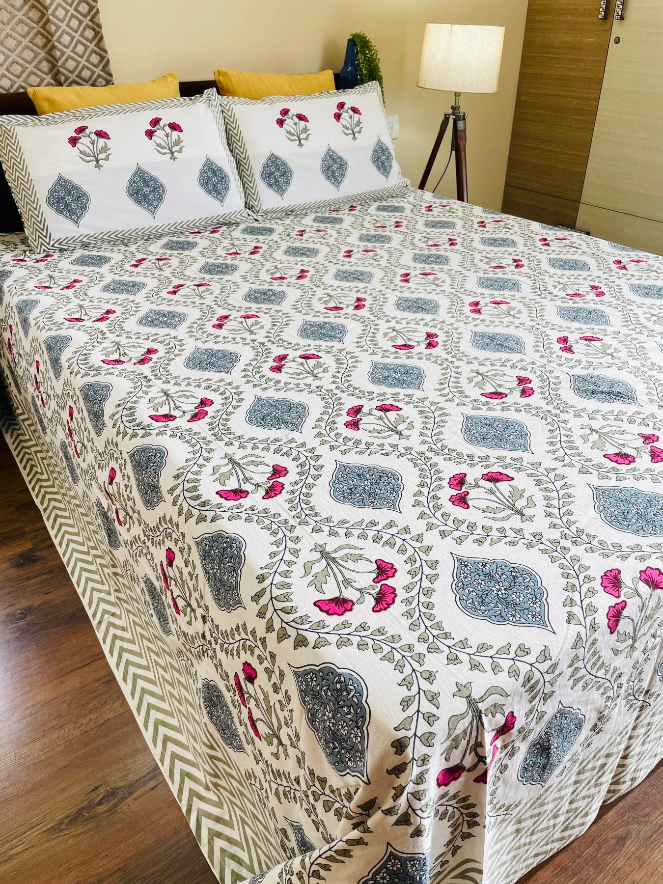 Mughal Jaal Hand block Printed Bedsheet