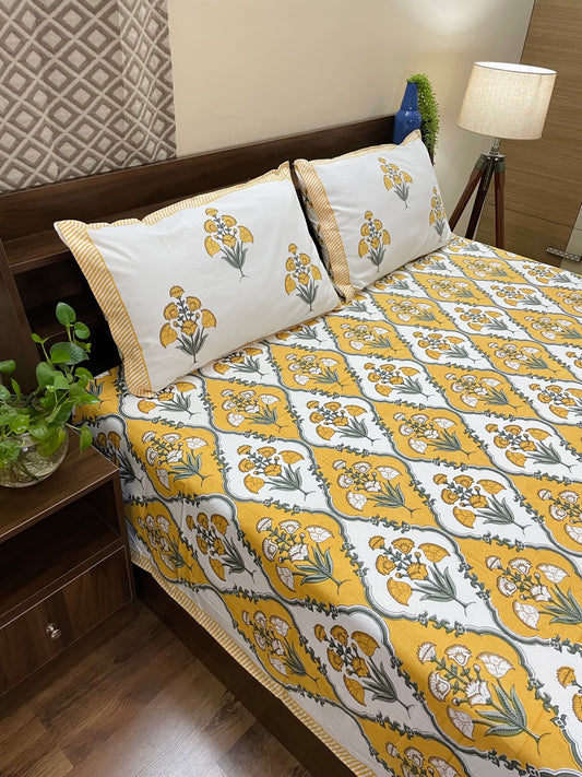 Mustard Mughal Jaal Colorful Floral Collection Bedsheet