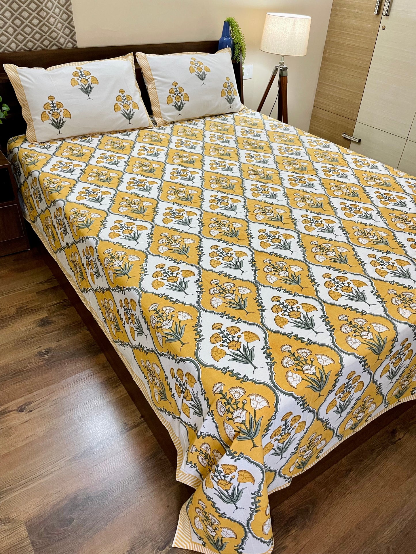 Mustard Mughal Jaal Colorful Floral Collection Bedsheet