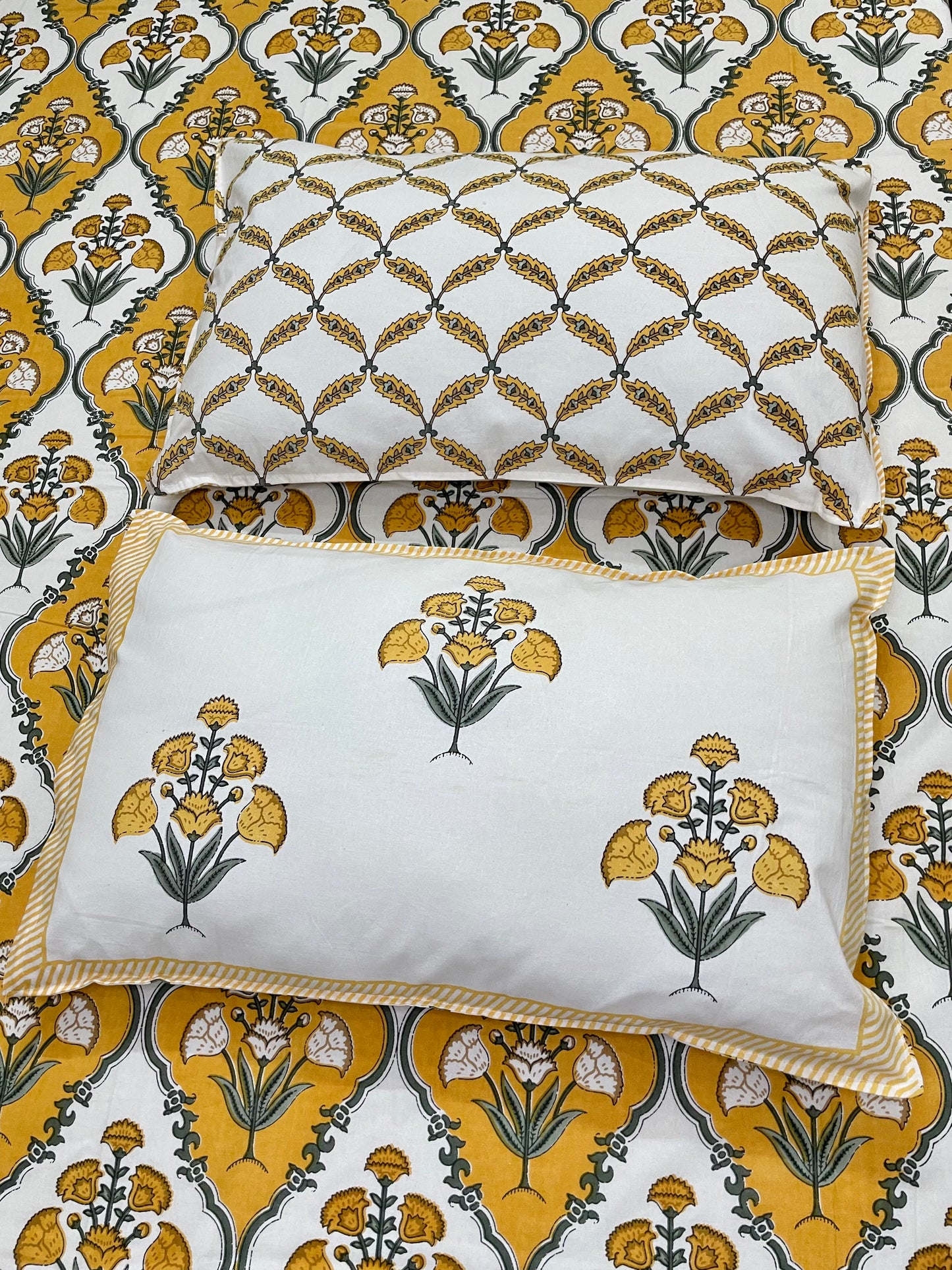 Mustard Mughal Jaal Colorful Floral Collection Bedsheet