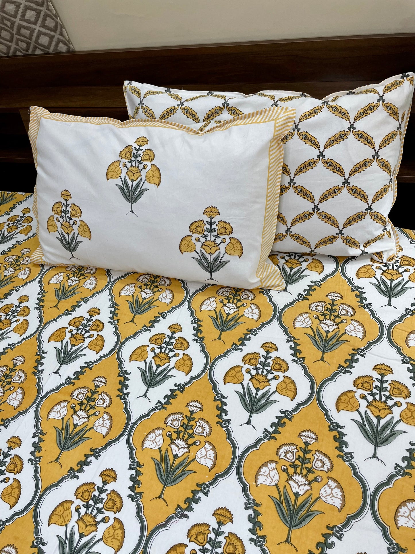 Mustard Mughal Jaal Colorful Floral Collection Bedsheet